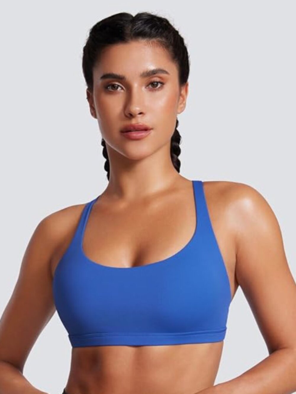 CRZ YOGA Women's Naked Feeling Criss Cross Sports Bra Blue Small